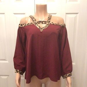 Entro Womens Maroon Red Strappy Contrast Print Off The Shoulder Top Size Medium